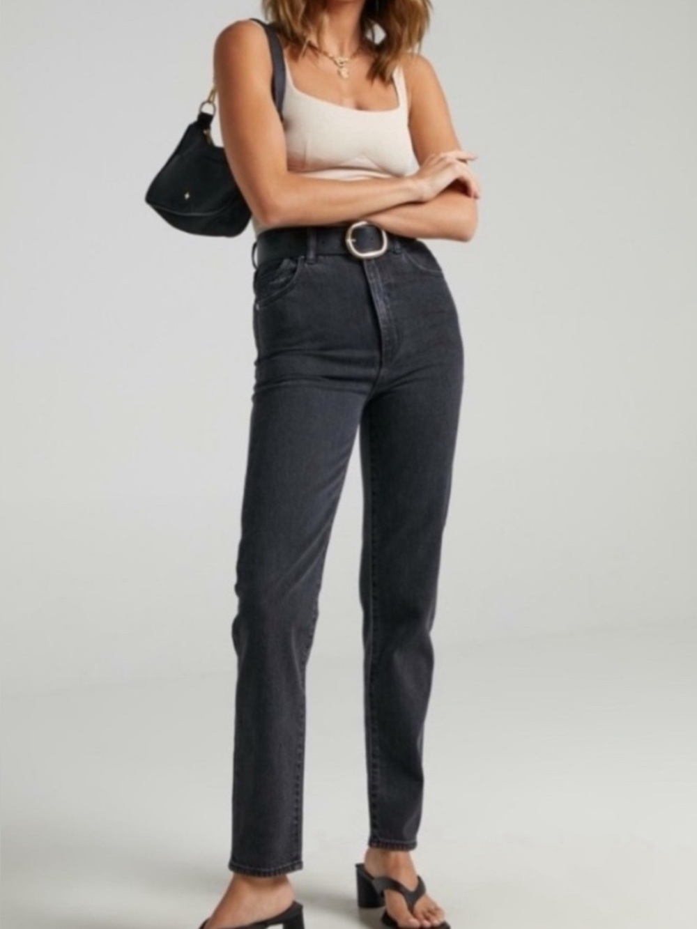 Rollas Dusters High Rise Slim Jeans in Washed Black Size 28